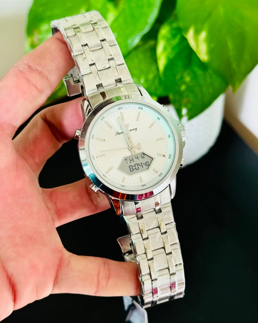 Full Silver Digital And Analog Waterproof Watch SW-03