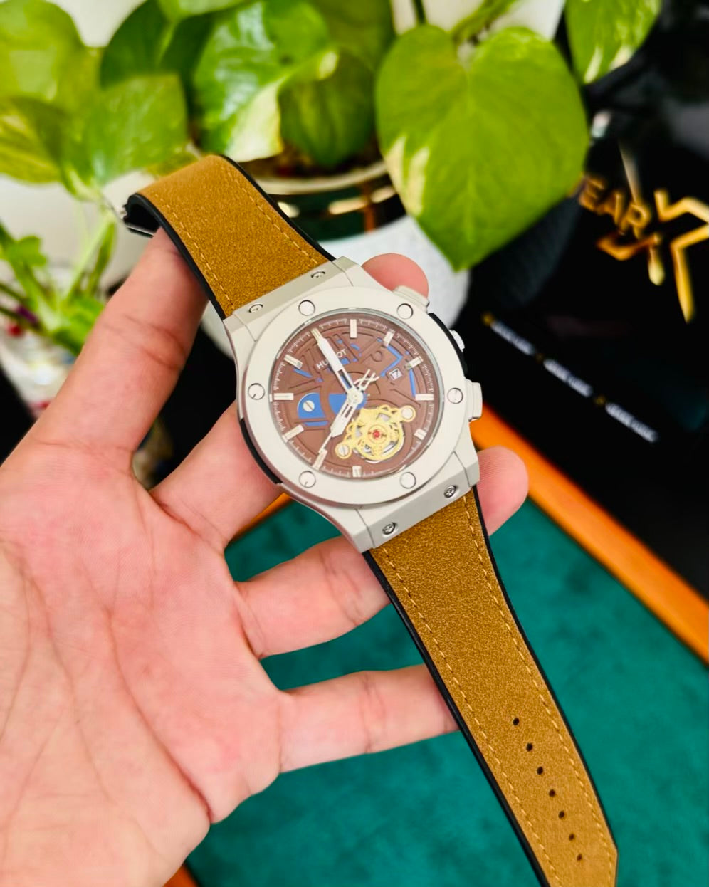 HB Sami Automatic | Tan Straps with Silver Dail