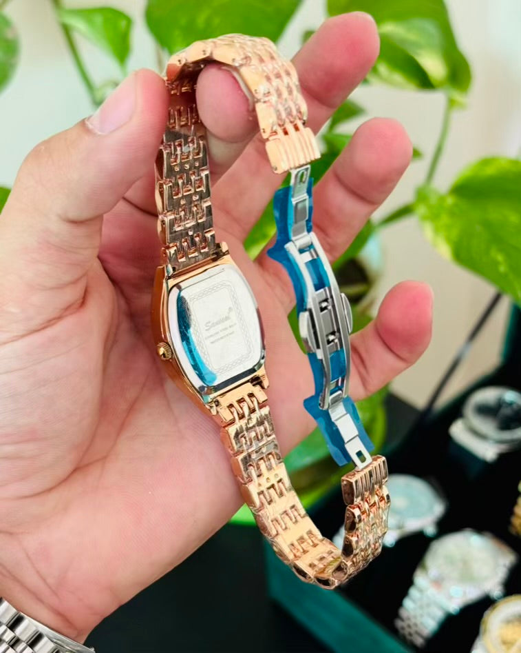 Rose Gold Stainless Steel Straps with Blue Dail