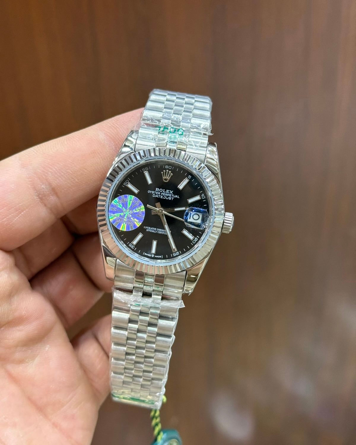 RLX DateJust Stainless Steel Silver Jubilee Bracelet Black Dail