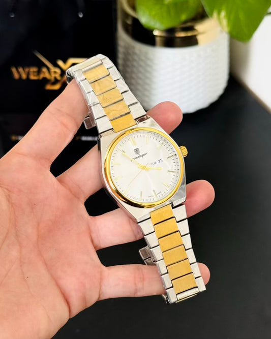 Two tone with White Dail Day and Date Watch PD-01