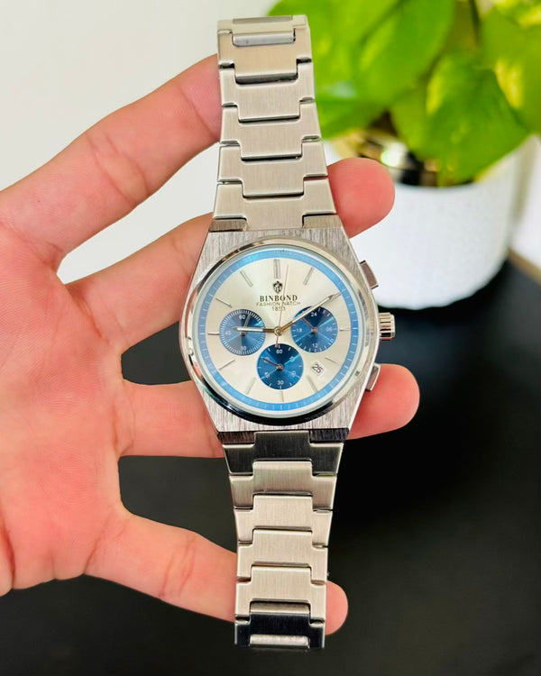 Silver With White Dail Chronograph-Waterproof Watch TS-05