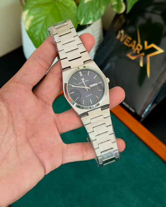 Diamond Silver with Blue | Day & Date | Waterproof Watch