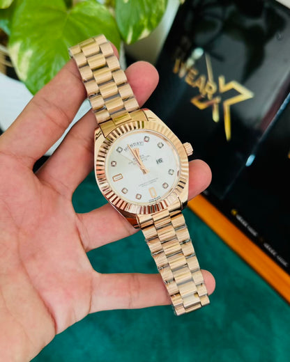 RLX Rose Gold White Dail | Day & Date Working with Taj Lock