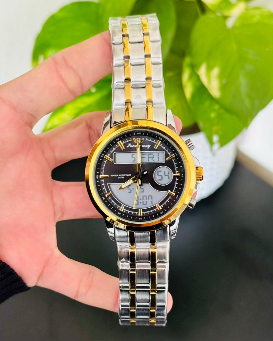 Two Tone Black Dail Waterproof Watch SW-15