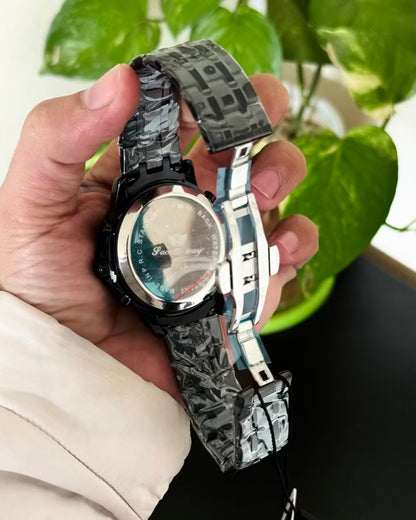 Full Black With Blue Dail Waterproof Watch SW-19