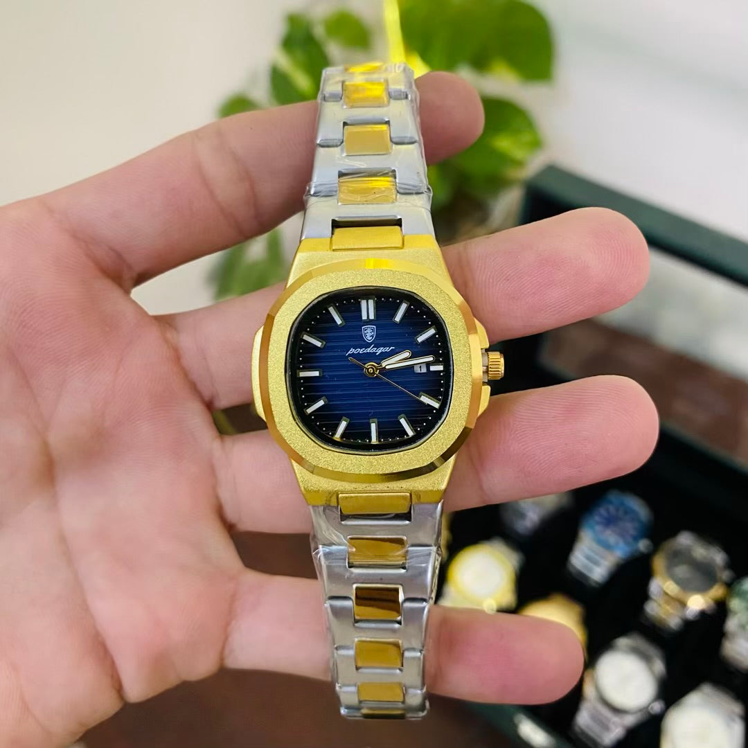 Blue Dail Tone Tone Strap Date Working Watch