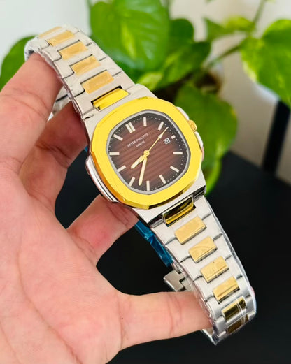 PP Two Tone With Brown Dail Watch P-07