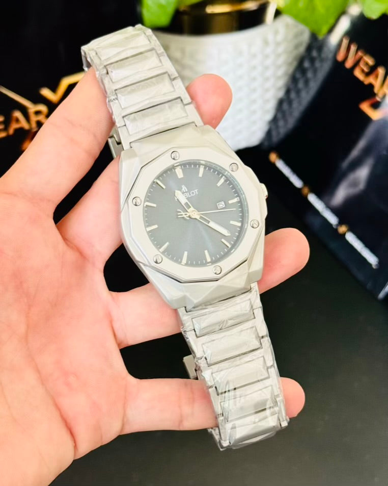 HB Silver With Black Dail Datejust Watch HB-03