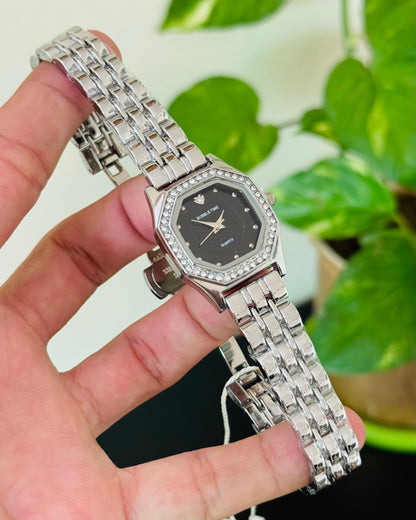 Silver Stainless Steel Green Dail Watch for her