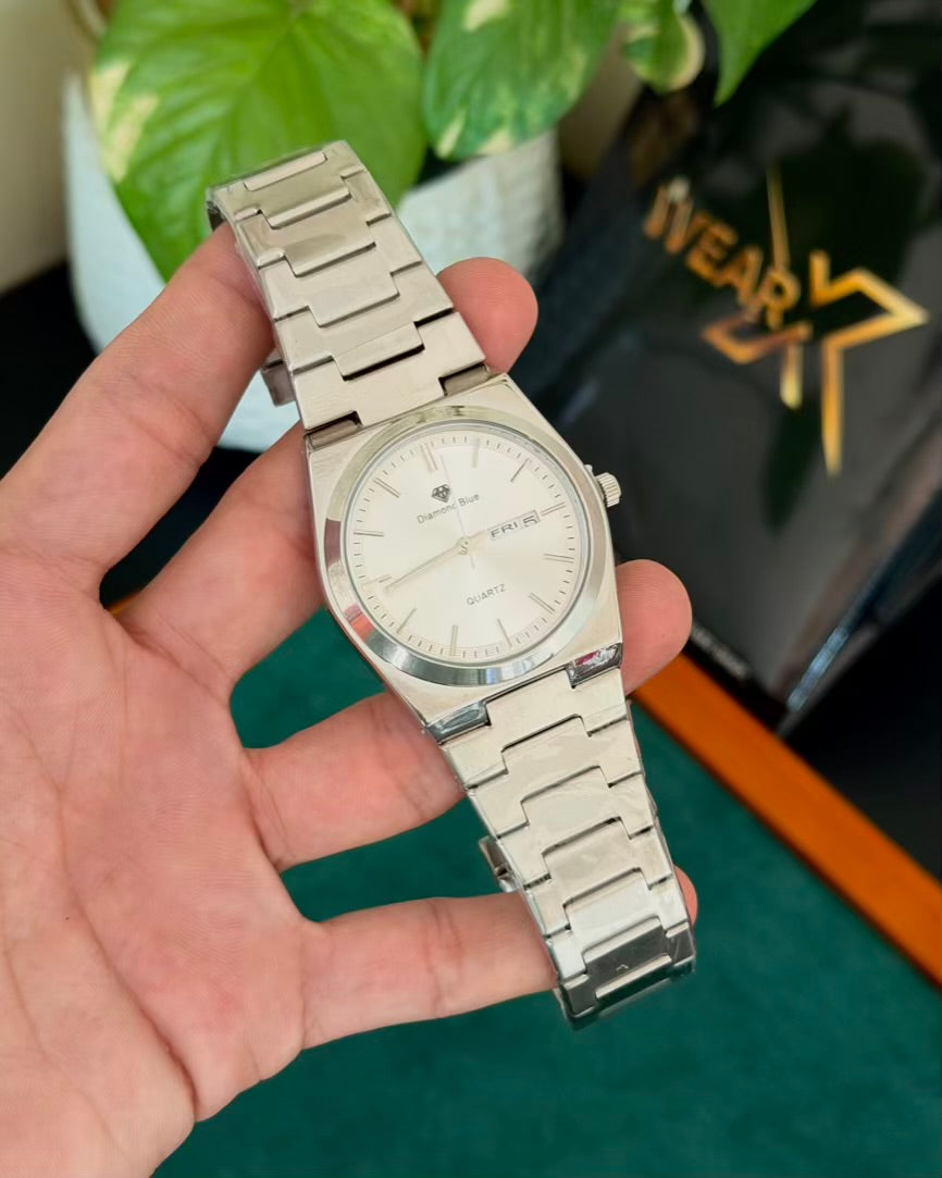 Diamond Full Silver | Day & Date | Waterproof Watch