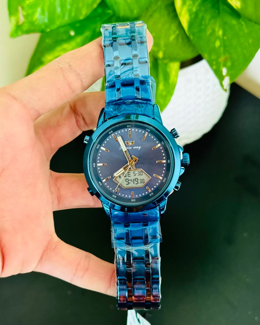 Blue Digital And Analog Waterproof Watch SW-08