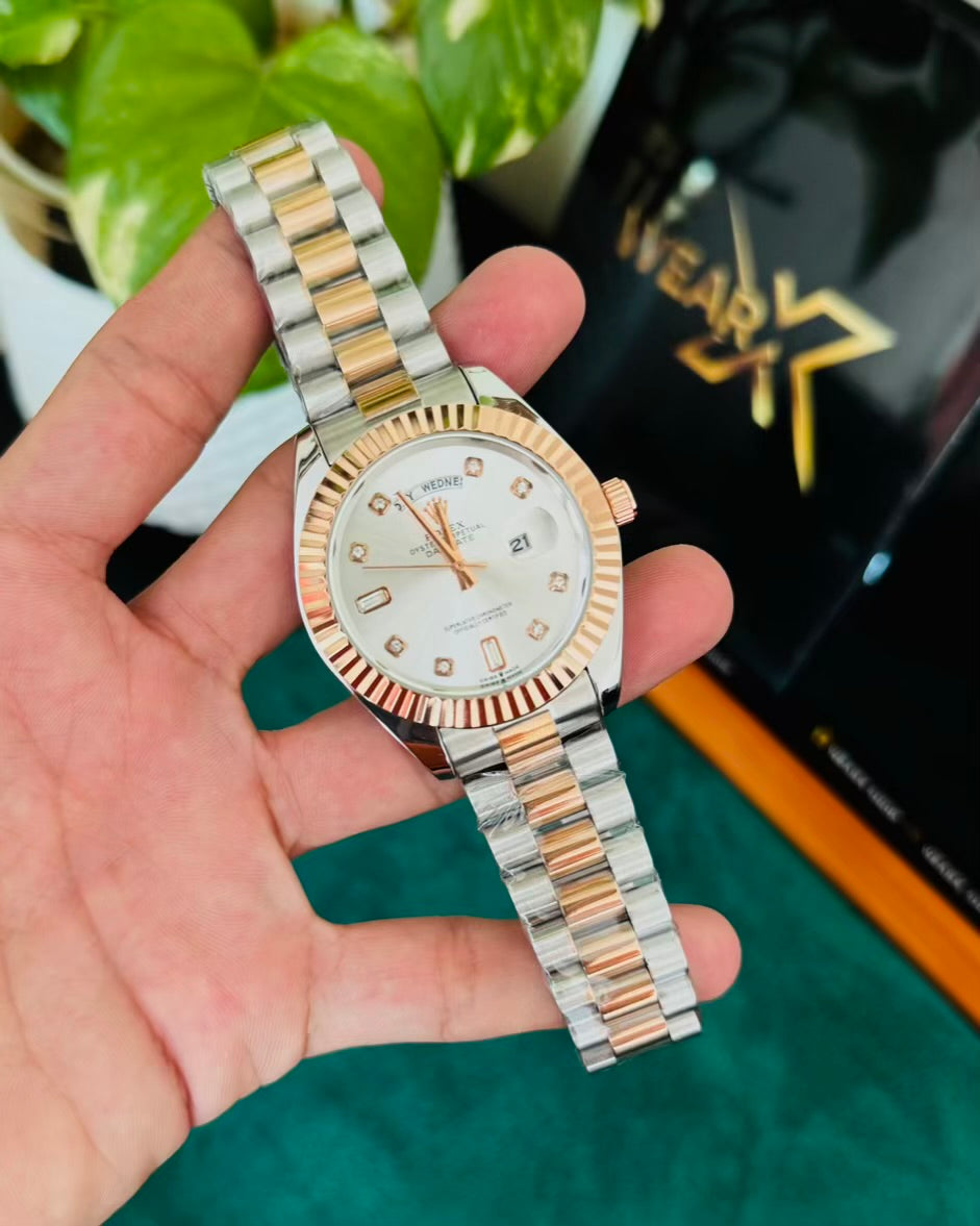 RLX Rose Gold Black  Dail | Day & Date Working with Taj Lock