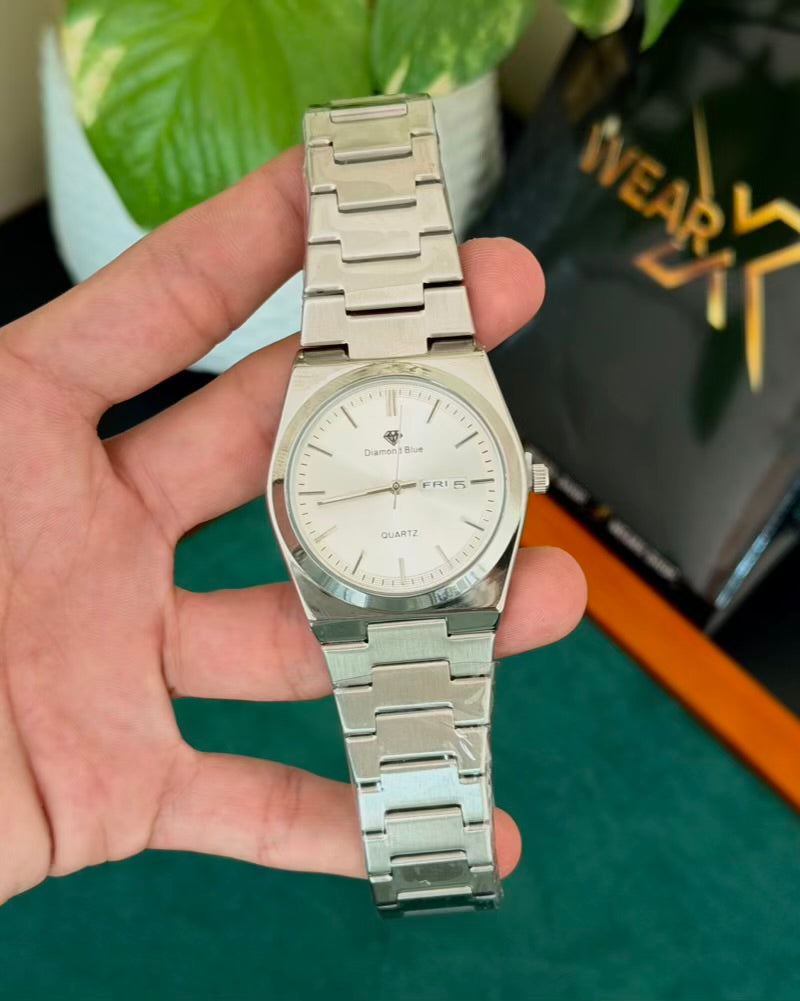 Diamond Full Silver | Day & Date | Waterproof Watch