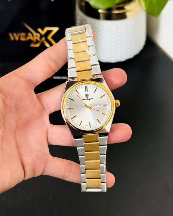 Two tone with White Dail Day and Date Watch PD-01