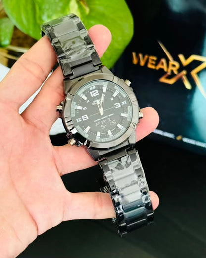 Digital & Analog Full Black Waterproof Watch SK-04