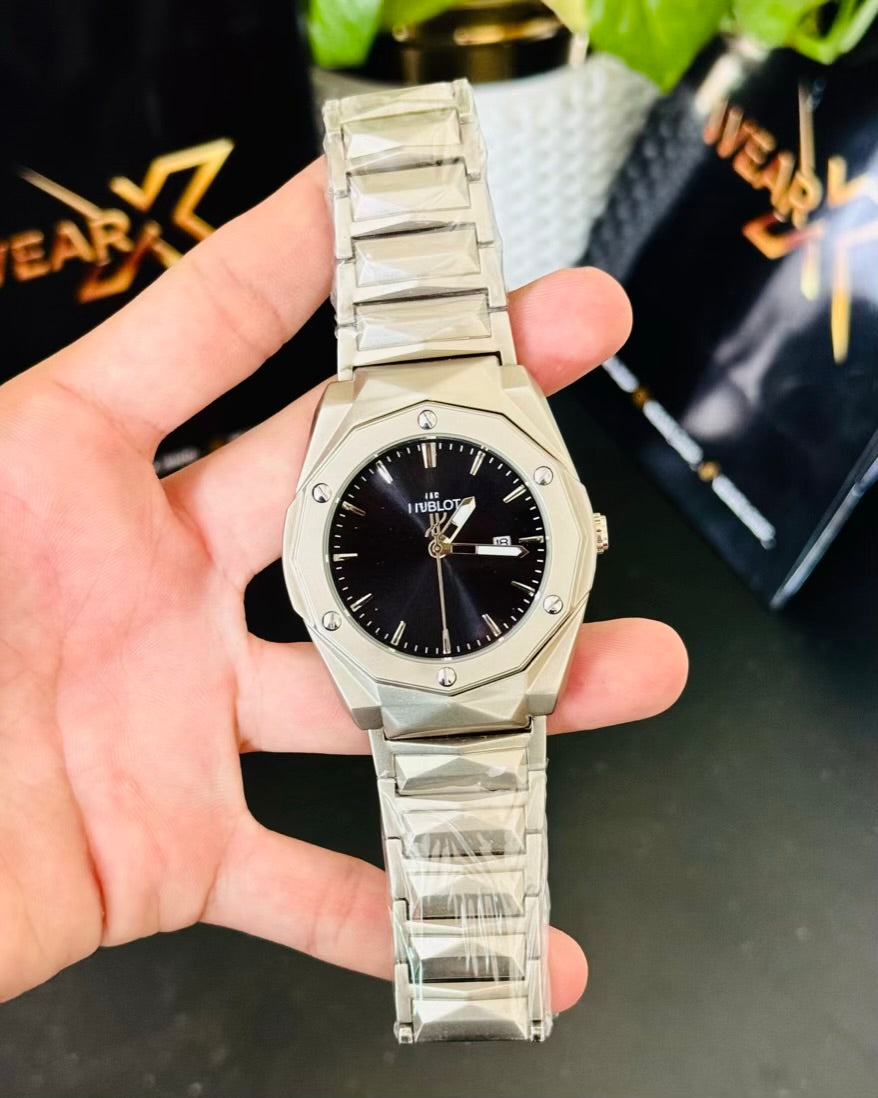 HB Silver With Black Dail Datejust Watch HB-02