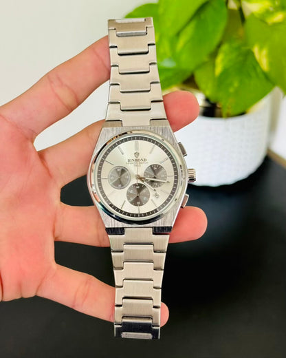 Silver With White Dail Chronograph-Waterproof Watch TS-06