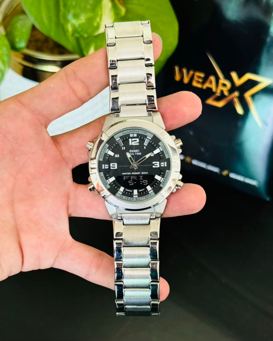 Digital & Analog Black Dail Waterproof Watch SK-01