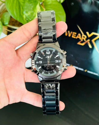 Digital & Analog Full Black Waterproof Watch SK-04