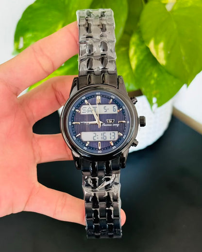 Full Black With Blue Dail Waterproof Watch SW-19