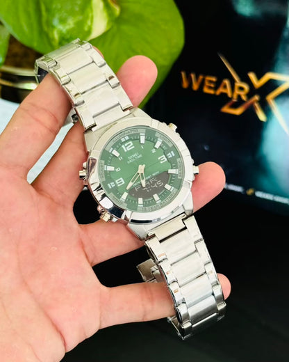 Digital & Analog Green Dail Waterproof Watch SK-03