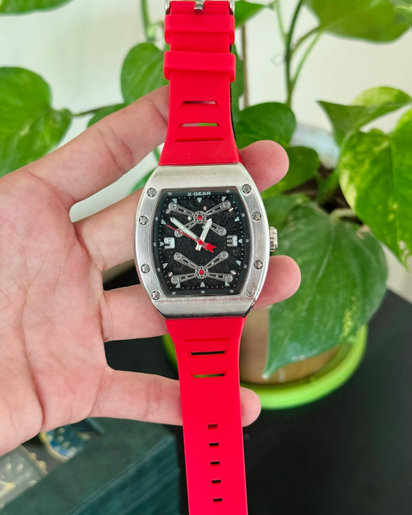 Rubber Red Strap Stainless Steel Dail Watch XG-03