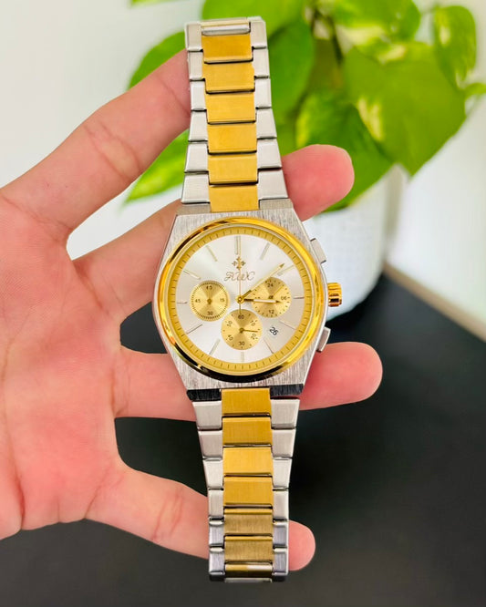 Two Tone White Dail Chronograph-Waterproof Watch TS-01