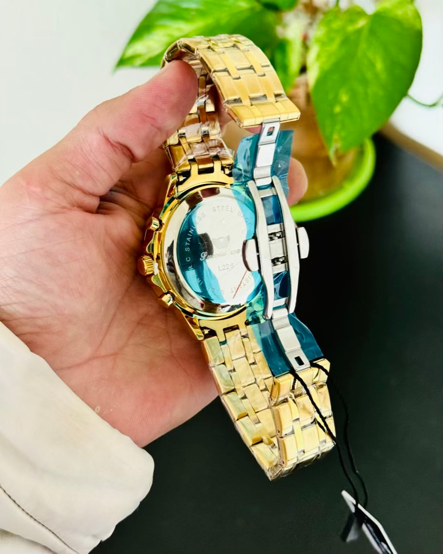 Golden Digital And Analog Waterproof Watch SW-07