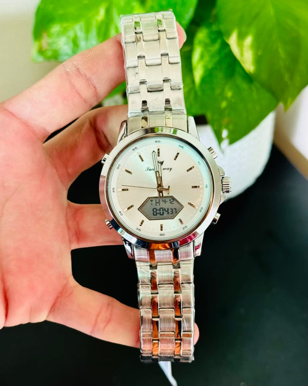 Full Silver Digital And Analog Waterproof Watch SW-03
