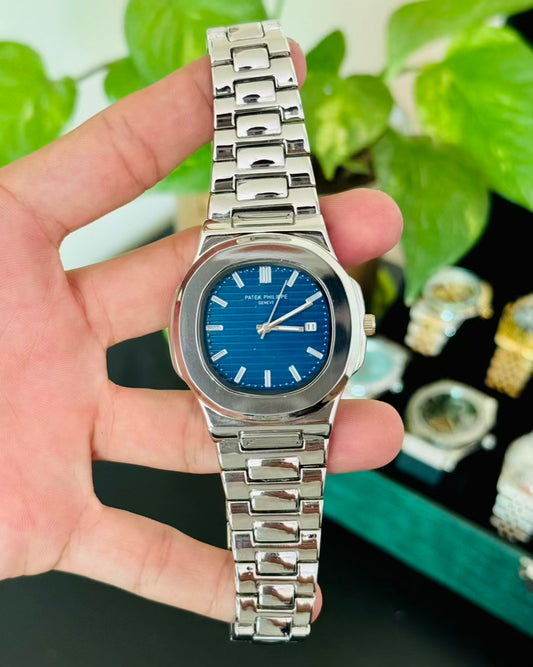 PP Date working white Chain Wrist Watch With Blue Dial P-02