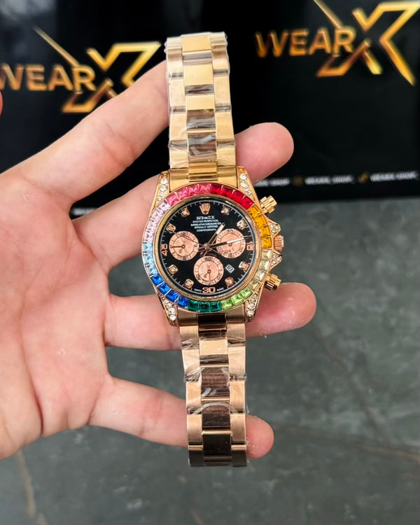 RLX Rose Gold Rainbow | Date Working Watch Rl-70