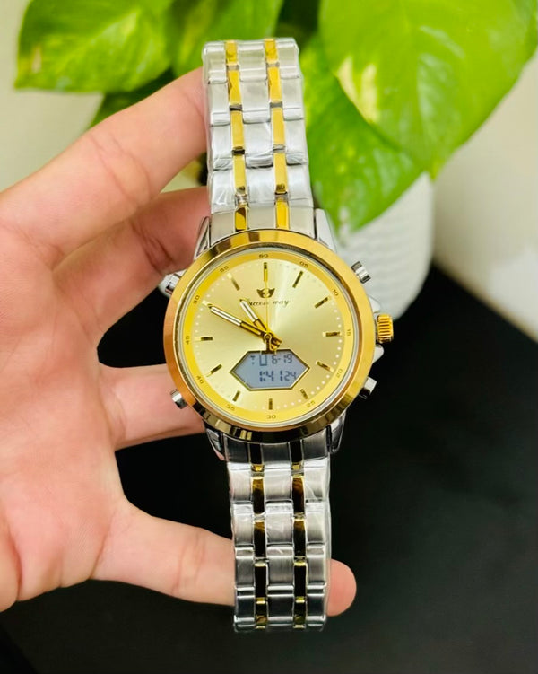 Two Tone with Golden Dail Digital And Analog Waterproof SW-12