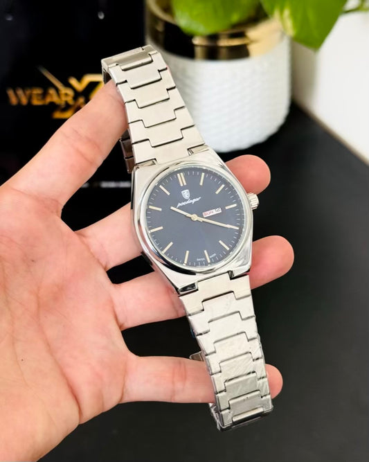 Silver Chain with Blue Dail Day and Date Watch PD-04