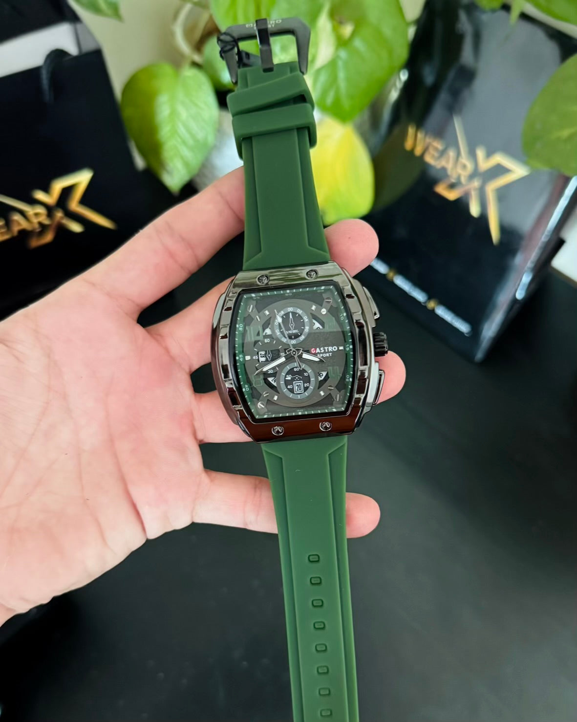 Green Strap Black Dail Sports Watch