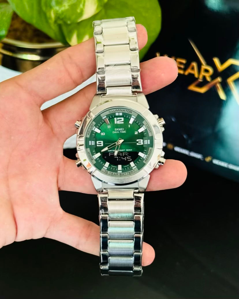 Digital & Analog Green Dail Waterproof Watch SK-03
