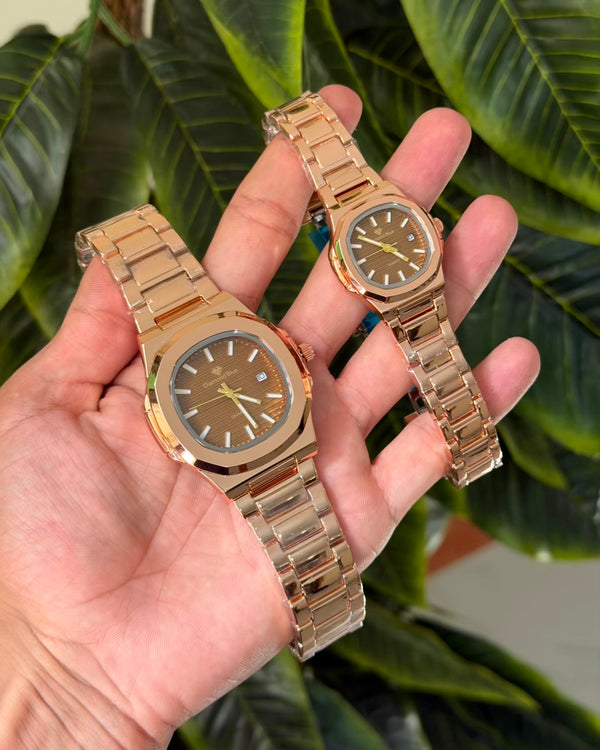 Diamond Rose Gold Couple Watch