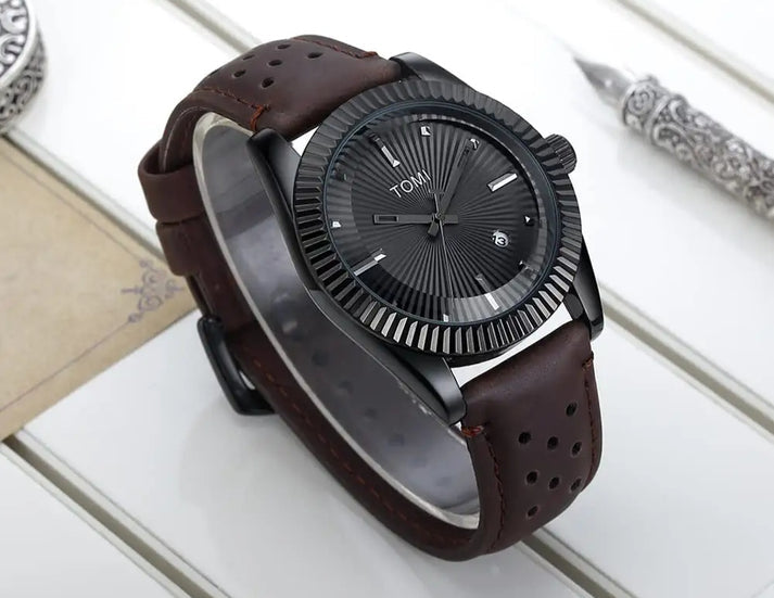 Tomi Brown Strap Black Dail Watch