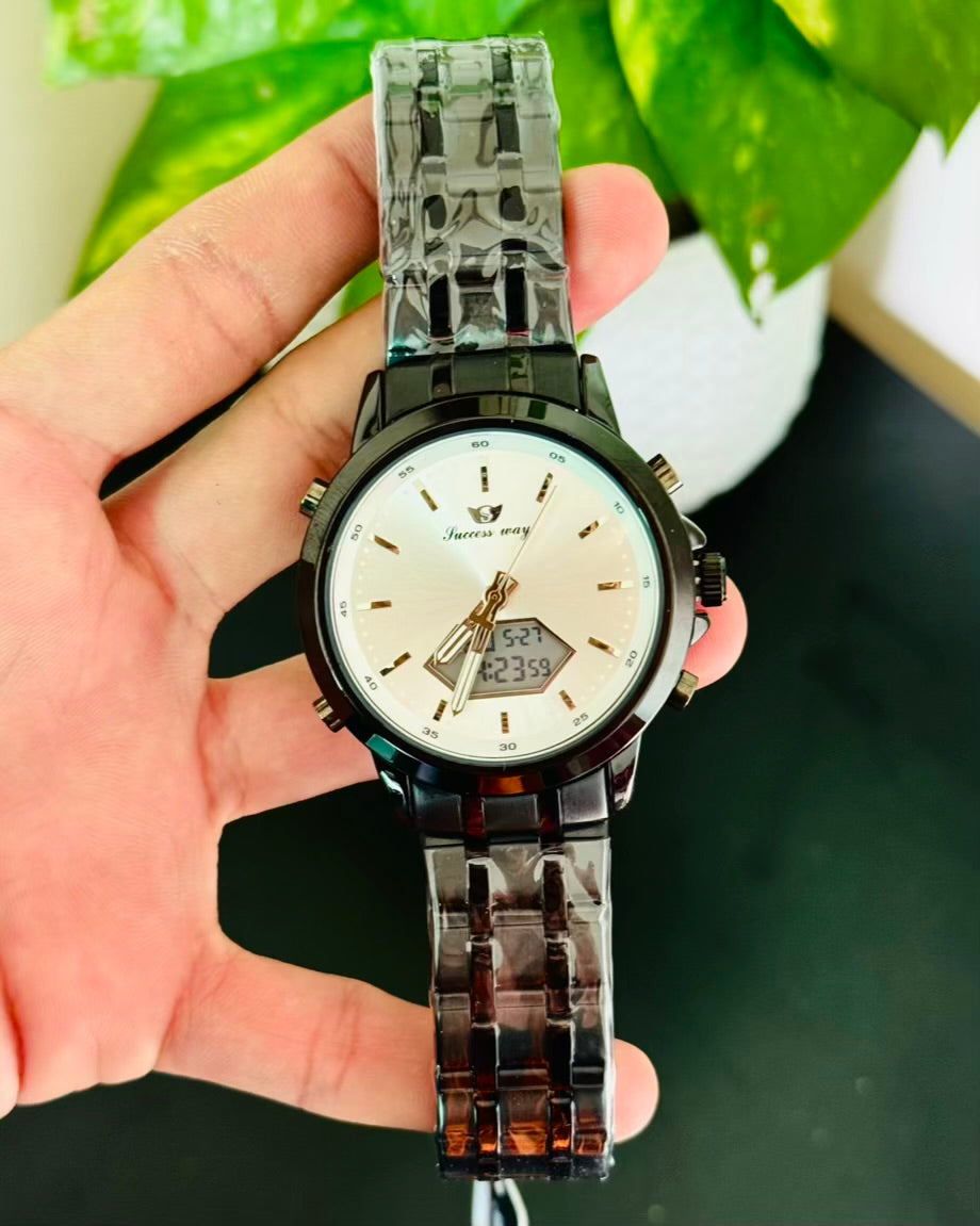 Black Digital And Analog Waterproof Watch SW-10