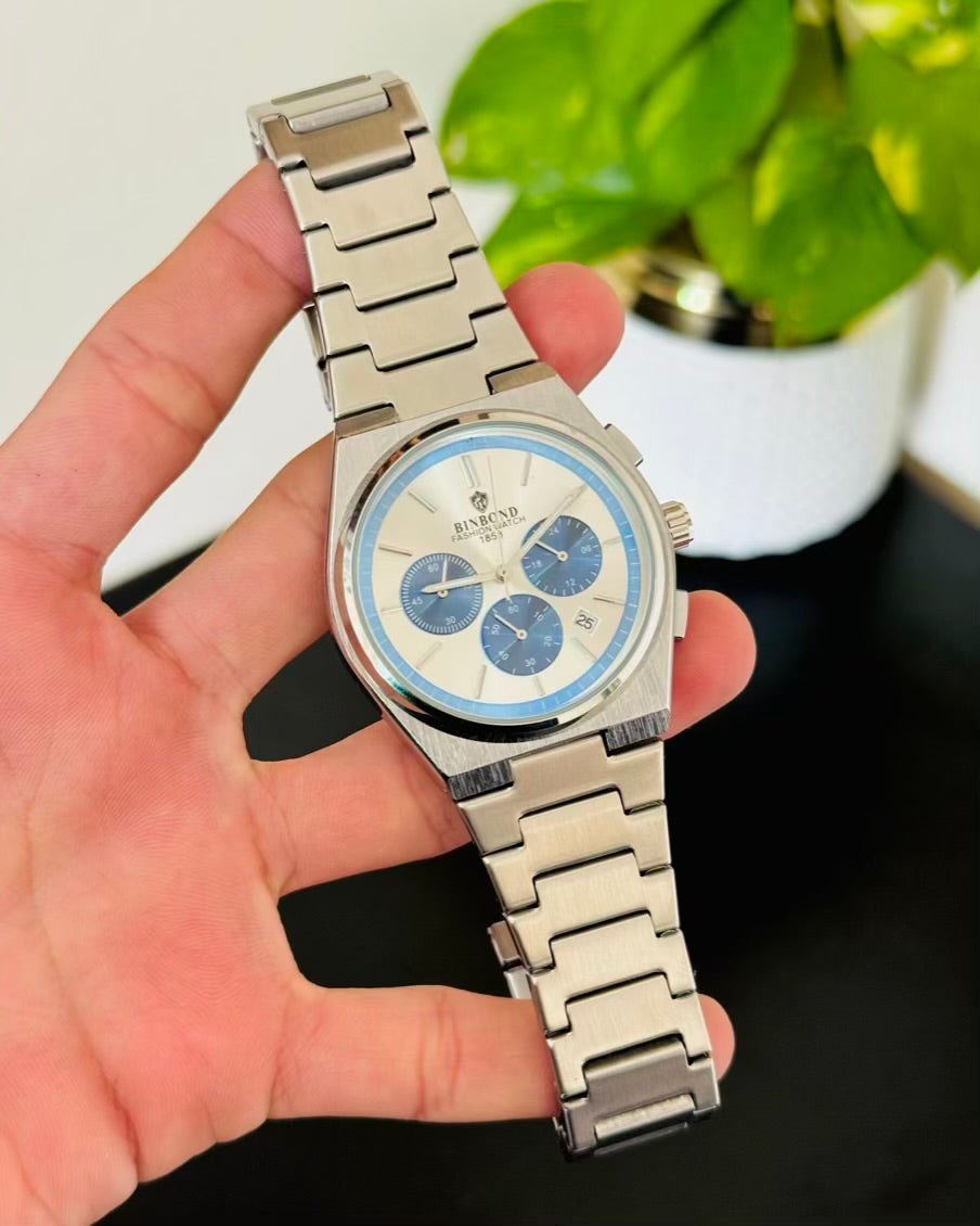 Silver With White Dail Chronograph-Waterproof Watch TS-05
