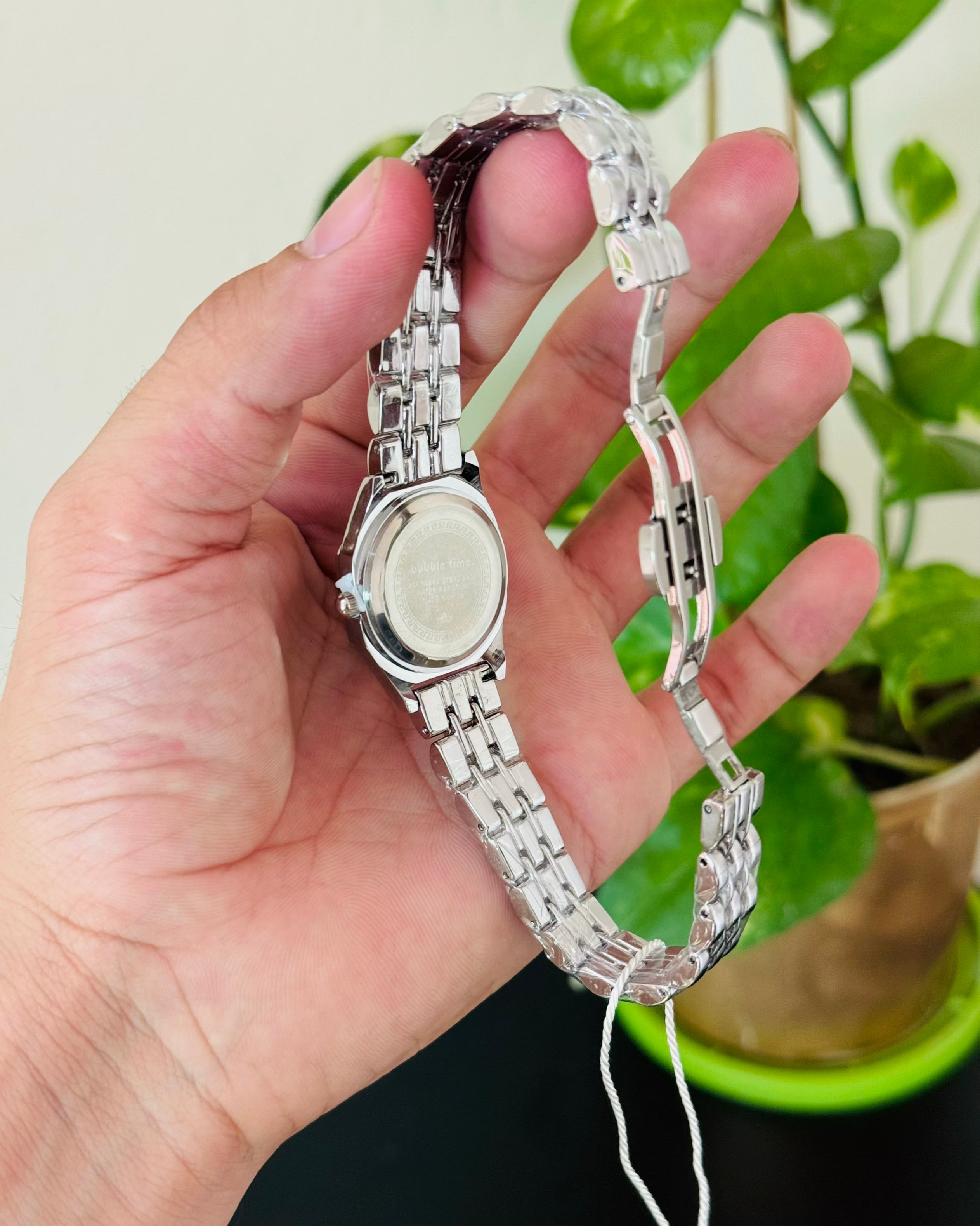 Silver Stainless Steel Green Dail Watch for her