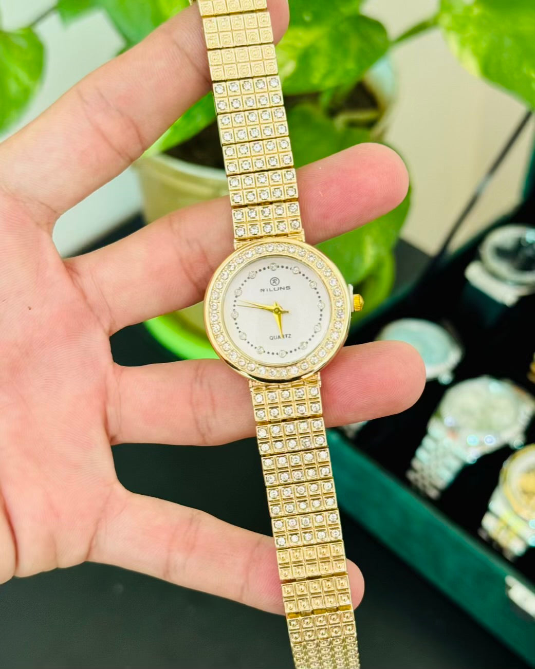 Golden Stainless Steel Straps with White Dail