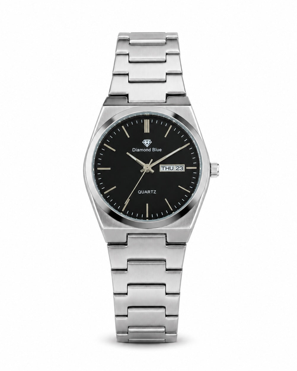 Diamond Silver with Black | Day & Date | Waterproof Watch
