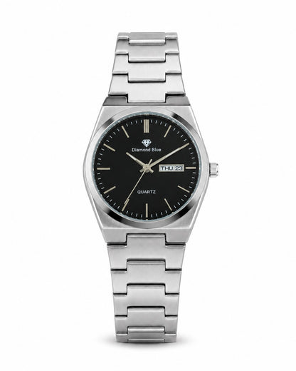 Diamond Silver with Black | Day & Date | Waterproof Watch