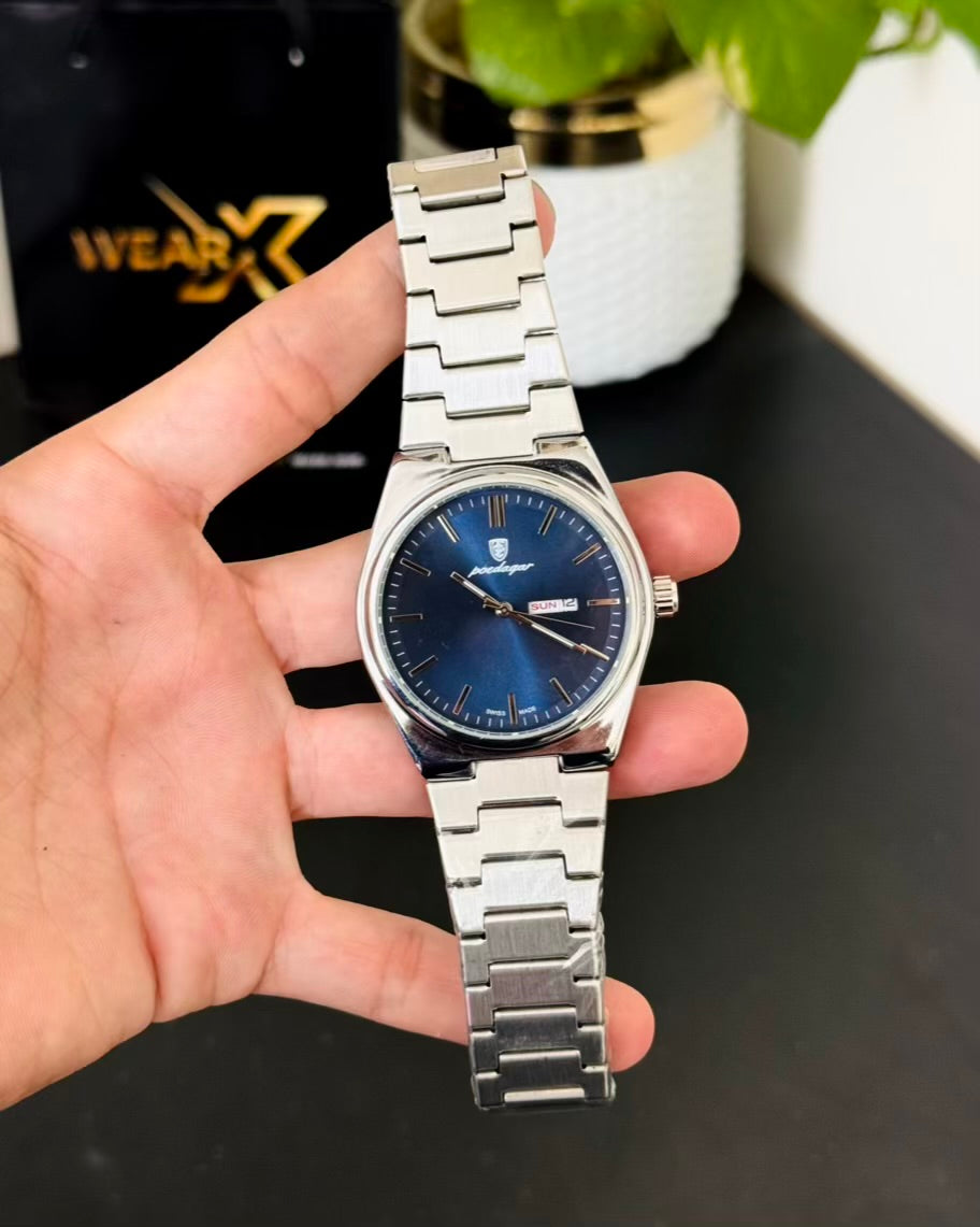 Silver Chain with Blue Dail Day and Date Watch PD-04