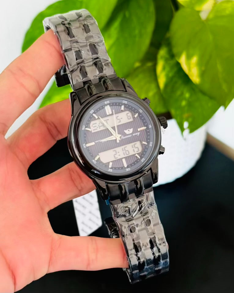 Full Black With Blue Dail Waterproof Watch SW-19