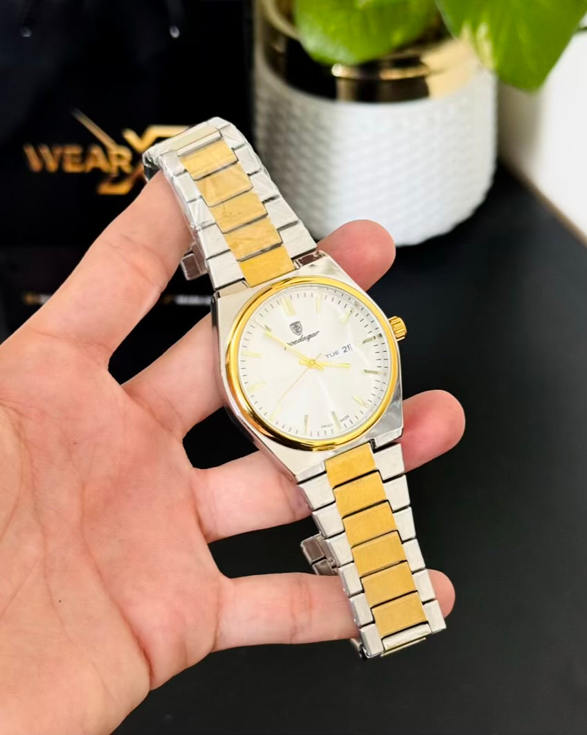 Two tone with White Dail Day and Date Watch PD-01