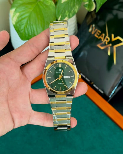 Diamond Two Tone with Green | Day & Date | Waterproof Watch