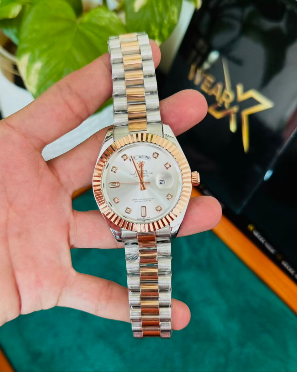 RLX Rose Gold Black  Dail | Day & Date Working with Taj Lock