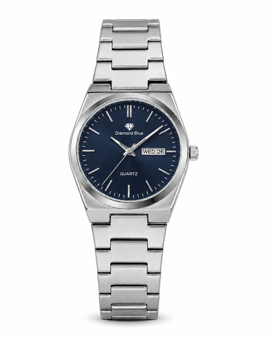Diamond Silver with Blue | Day & Date | Waterproof Watch